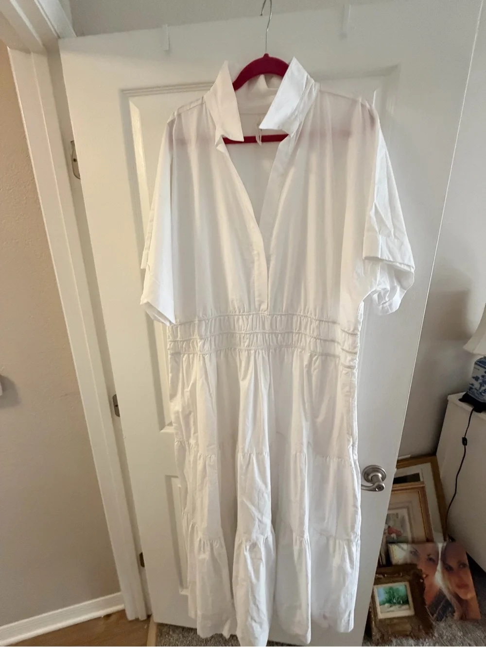 Anthropologie Shirt dress White Tiered Maxi with Smocked Waistband - Picture 8 of 13